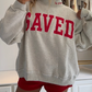 Grey Saved By Grace Embroidered Detail Letter Graphic High Neck Sweatshirt