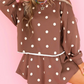 Aggy Brown Polka Dot Raw Hem Relaxed Pullover Loose Skort Two Piece Set