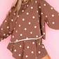 Aggy Brown Polka Dot Raw Hem Relaxed Pullover Loose Skort Two Piece Set