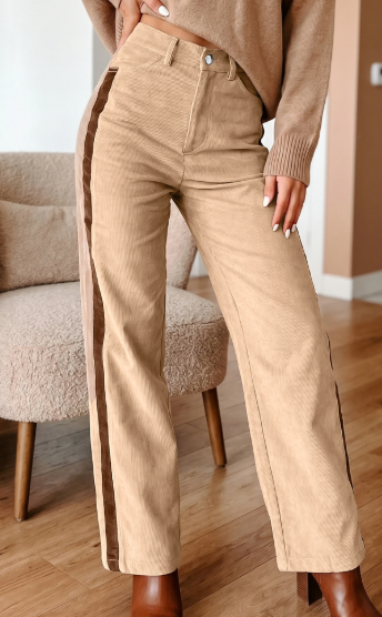 Lucienne Corduroy Side Panel Colorblock Straight Leg Pants