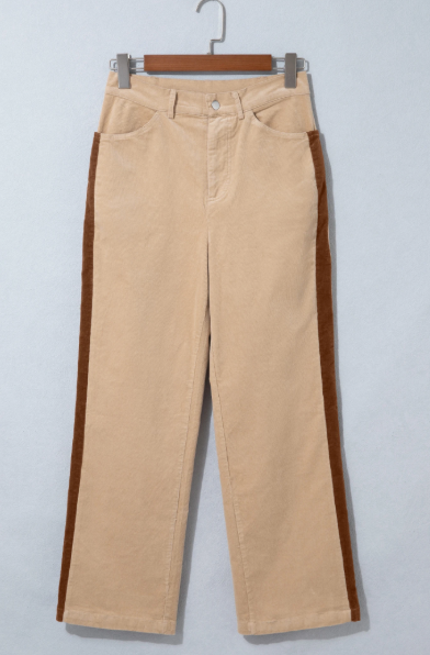 Lucienne Corduroy Side Panel Colorblock Straight Leg Pants