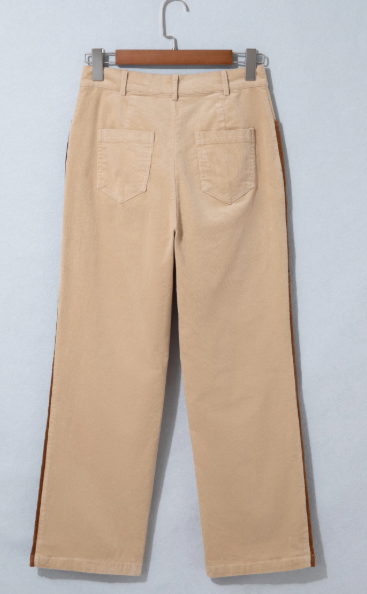 Lucienne Corduroy Side Panel Colorblock Straight Leg Pants
