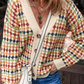 Jeneva Dotty Pattern Knit Button Front V Neck Sweater Cardigan