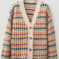 Jeneva Dotty Pattern Knit Button Front V Neck Sweater Cardigan