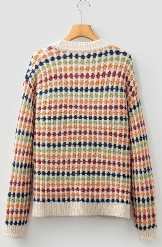 Jeneva Dotty Pattern Knit Button Front V Neck Sweater Cardigan
