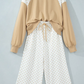 Sharie Khaki Polka Dot Patchwork Colorblock Long Sleeve Casual Two Piece Pants Set