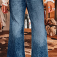 Selena Sail Blue Acid Wash Pocket Detail Flare Jeans