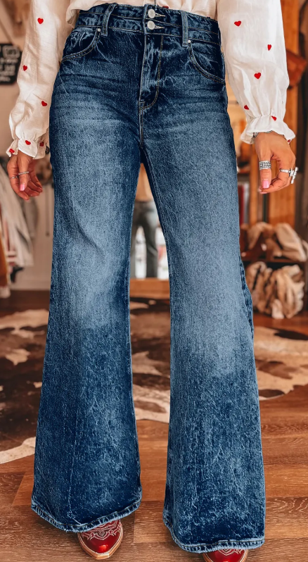 Selena Sail Blue Acid Wash Pocket Detail Flare Jeans