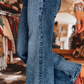 Selena Sail Blue Acid Wash Pocket Detail Flare Jeans