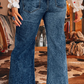 Selena Sail Blue Acid Wash Pocket Detail Flare Jeans