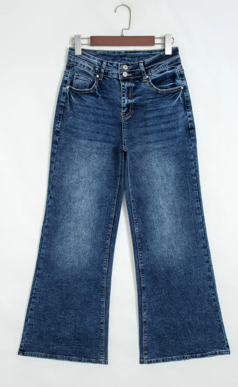 Selena Sail Blue Acid Wash Pocket Detail Flare Jeans