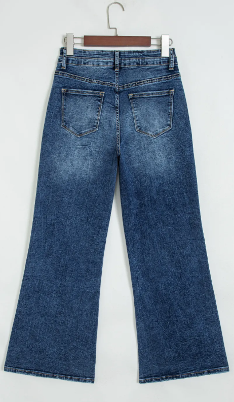 Selena Sail Blue Acid Wash Pocket Detail Flare Jeans