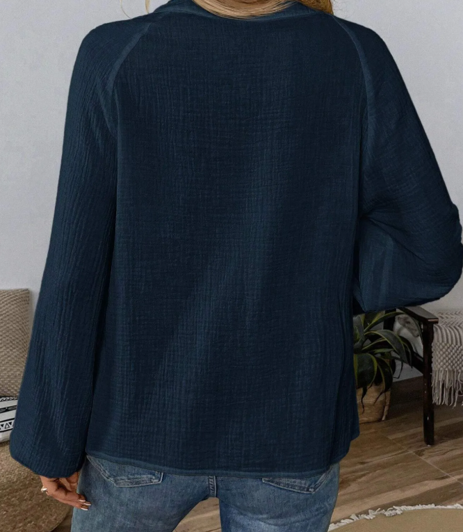Chelsi Navy Stitch Boho Blouse
