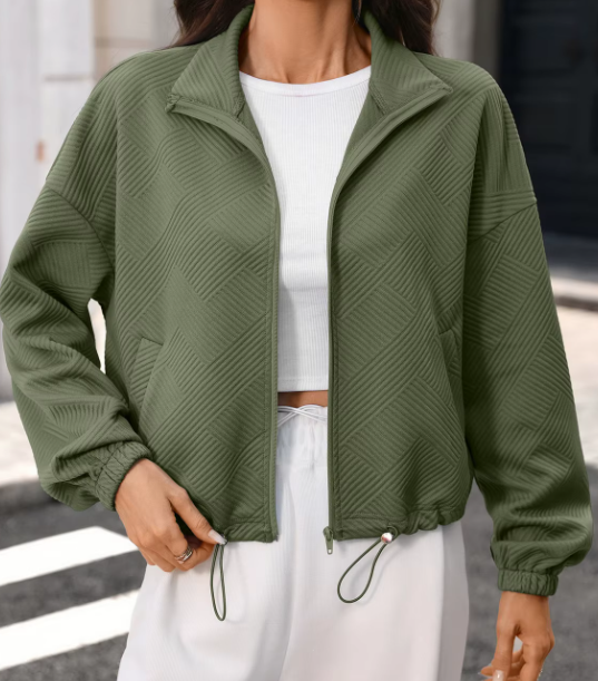 Tinna Army Green Textured Bomber Jacket