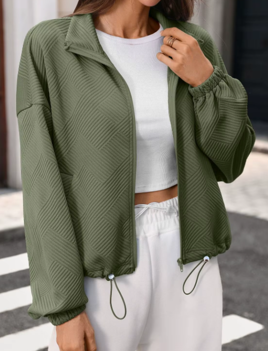 Tinna Army Green Textured Bomber Jacket