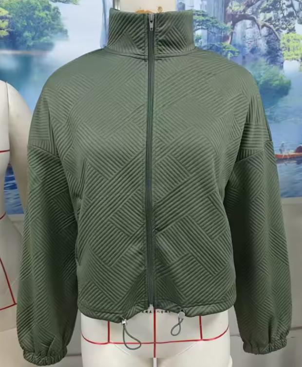 Tinna Army Green Textured Bomber Jacket