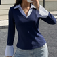 Paulette Navy Stripe Faux Two Piece Top