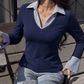 Paulette Navy Stripe Faux Two Piece Top