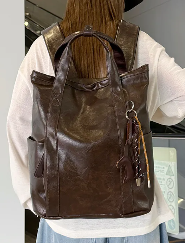 Chanae PU Leather Laptop Backpack - 2 Colors (No Bag Charm)