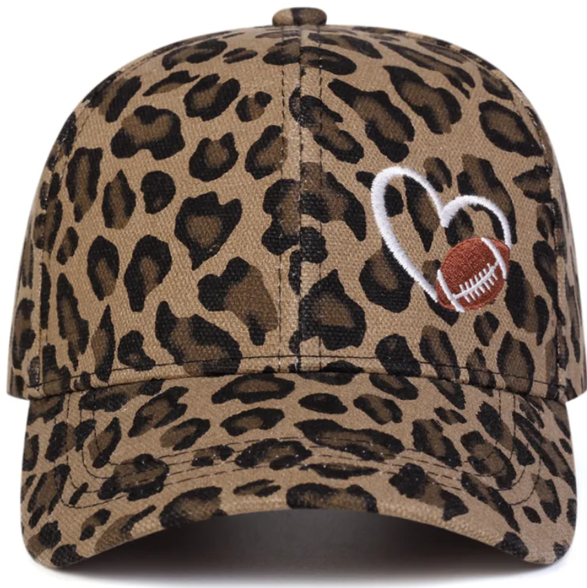 Football Heart Embroidered Baseball Cap - 2 Colors