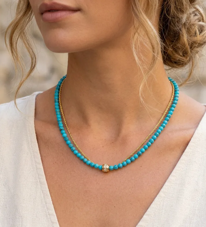 2 Piece Beaded Chain Natural Stone Necklace - 6 Colors