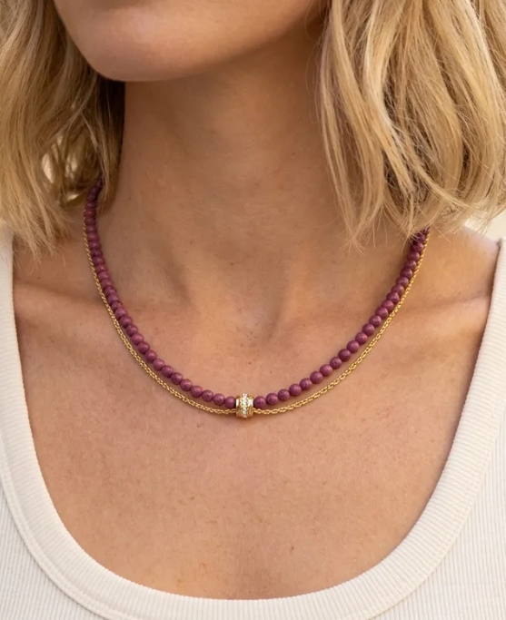 2 Piece Beaded Chain Natural Stone Necklace - 6 Colors