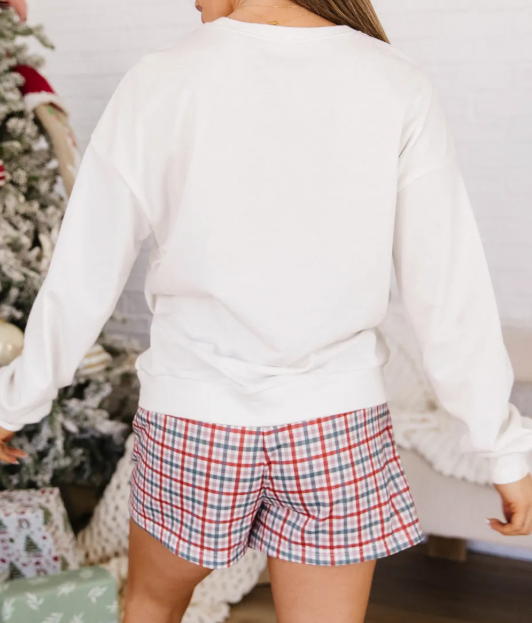 Green Plaid MERRY Holiday Long Sleeve Top and Shorts Set