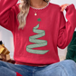 Racing Red Stitched Detail Christmas Tree Holiday Casual Sweater