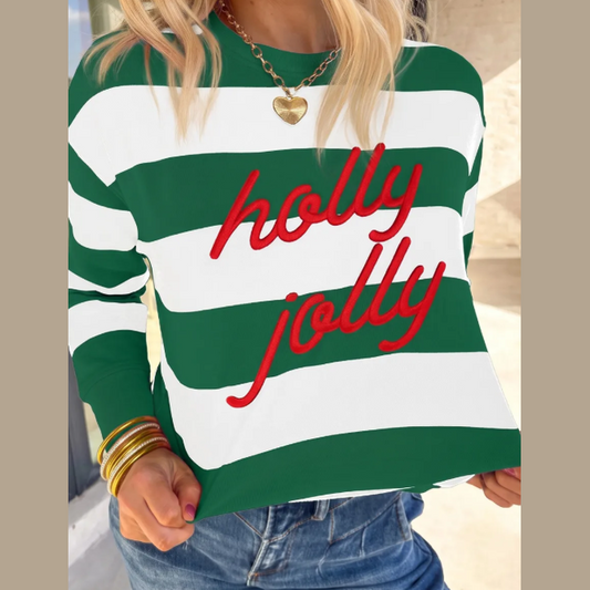 Green Holly Jolly Letter Embroidered Pullover Sweatshirt