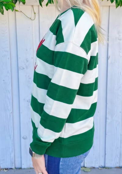 Green Holly Jolly Letter Embroidered Pullover Sweatshirt