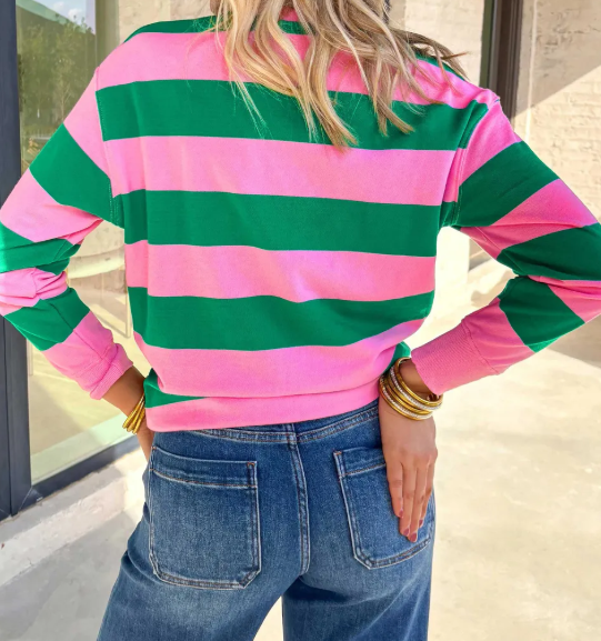 Pink Holly Jolly Letter Embroidered Pullover Sweatshirt