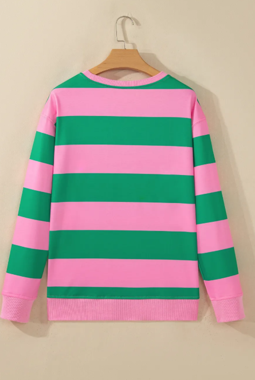 Pink Holly Jolly Letter Embroidered Pullover Sweatshirt