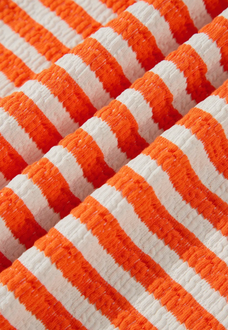 RTS Orange Stripe Striped Textured Stand Neck Oversized Long Sleeve Top