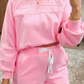 Agnes Pink Piping Trim Long Sporty Pullover Drawstring Elastic Waist Shorts Set