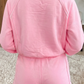 Agnes Pink Piping Trim Long Sporty Pullover Drawstring Elastic Waist Shorts Set