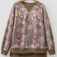 Cambree Brown Abstract Camo Print Color Block Detail Baggy Pullover Sweatshirt