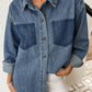 Raquel Sky Blue Color Block Pocket Detail Casual Button Down Denim Shirt