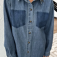 Raquel Sky Blue Color Block Pocket Detail Casual Button Down Denim Shirt