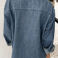 Raquel Sky Blue Color Block Pocket Detail Casual Button Down Denim Shirt