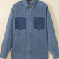 Raquel Sky Blue Color Block Pocket Detail Casual Button Down Denim Shirt