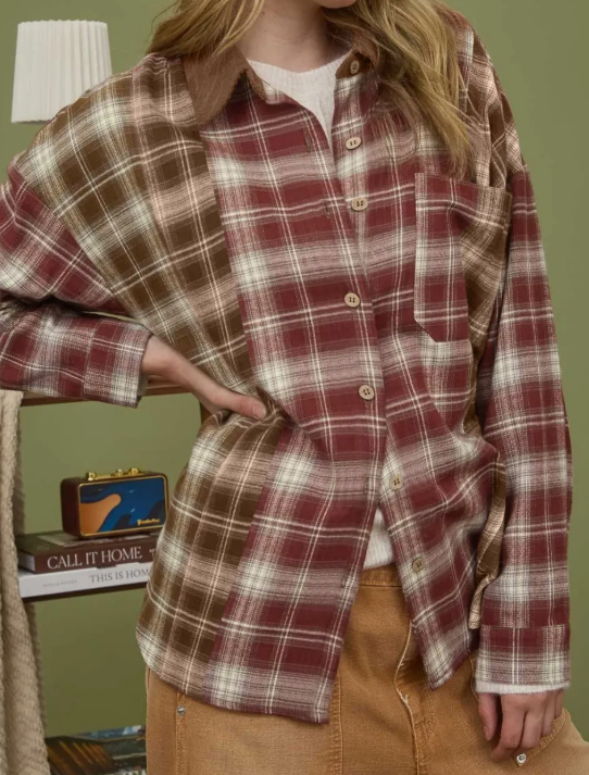 Sacha Contrast Plaid Long Sleeve Button Down Shacket
