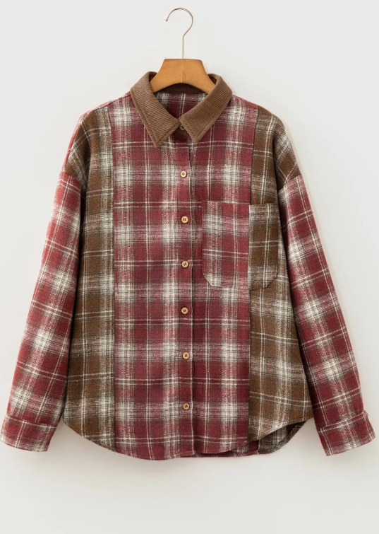 Sacha Contrast Plaid Long Sleeve Button Down Shacket