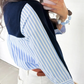 Letta Navy Blue Drop Shoulder Long Sleeve Striped Pullover Sweater