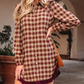 Maritsa Plaid Print Ruffled Long Sleeve Patchwork Hem Mini Shirt Dress