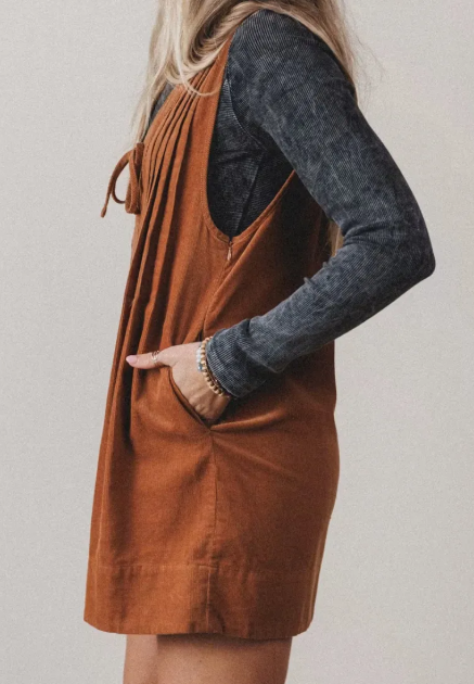 Tracie Tie V Neck Sleeveless Corduroy Romper