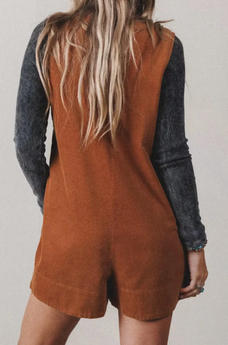 Tracie Tie V Neck Sleeveless Corduroy Romper