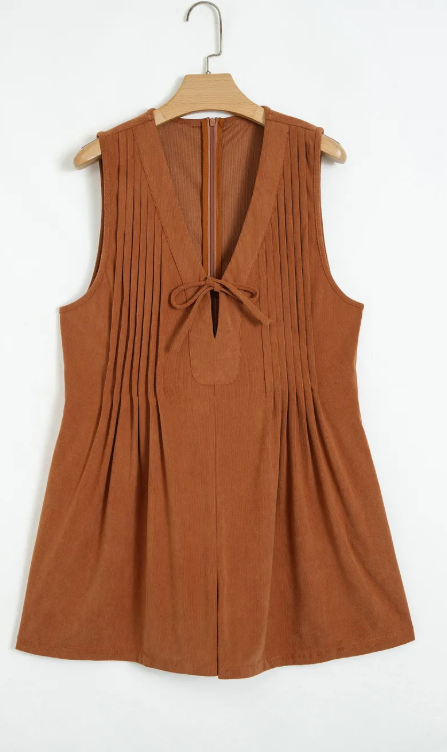 Tracie Tie V Neck Sleeveless Corduroy Romper