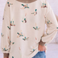 Kristy Beige Wild Mallard Print Color Block Patchwork Zip Neck Tunic Top