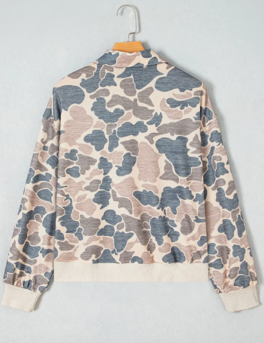 Jolena Casual Camouflage Collar Pullover Sweatshirt