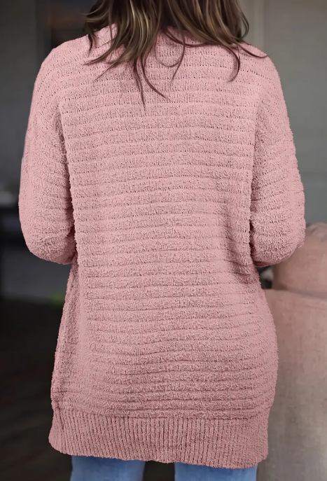 Vivien Light Pink Open Front Soft Fuzzy Ribbed Sweater Cardigan